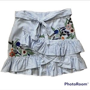 Zara Striped Floral Embroidered Ruffle Skirt (small)